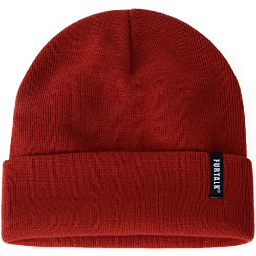 FURTALK Beanie Hat for Men Women Winter Hats for Women Men Soft Warm Unisex Cuffed Beanie Knitted Skull Cap - color: Wine Red