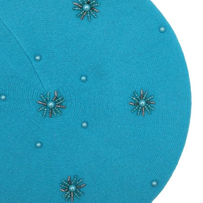 ZLYC Women French Beret Hat Reversible Knit Thickened Warm Artist Cap - color: Plain Blue