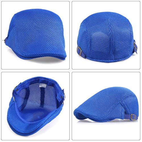 Xinveen Men's Mesh Cap Breathable Summer Newsboy Hat Adjustable Beret Ivy Cap Irish Cabbie Driving Hunting Hats - color: Royal Blue