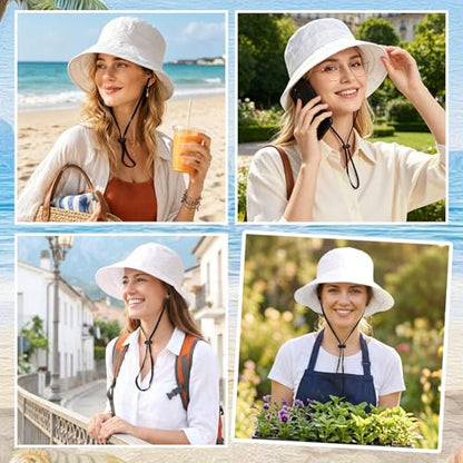 Waterproof Bucket Hats for Women Packable White Rain hat Sun Hat