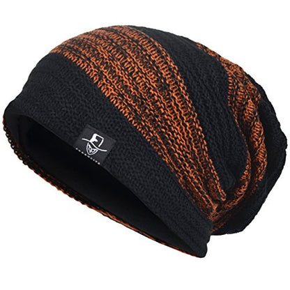 VECRY Mens Slouchy Beanie Knit Skull Cap Long Baggy Hip-hop Winter Summer Hat B305 - color: Retro-black&rust, size: Large