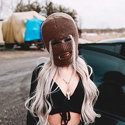 Super Z Outlet Knit Sew Acrylic Outdoor Full Face Cover Thermal Ski Mask One Size Fits Most - color: Brown