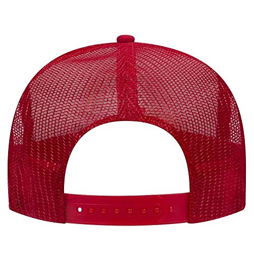Ashen Fane Kids' Polyester Foam Front 5 Panel High Crown Mesh Back Trucker Hat - color: Red/Wht/Red