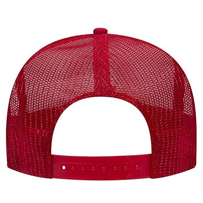 Ashen Fane Kids' Polyester Foam Front 5 Panel High Crown Mesh Back Trucker Hat - color: Red/Wht/Red