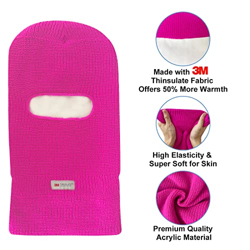 Evridwear Winter Balaclava Ski Mask Warm Knitted Full Face Cover for Men and Women Outdoor Sports Cycling - color: Barbecore Pink, style: Double Layered With 3m Thinsulate Liner
