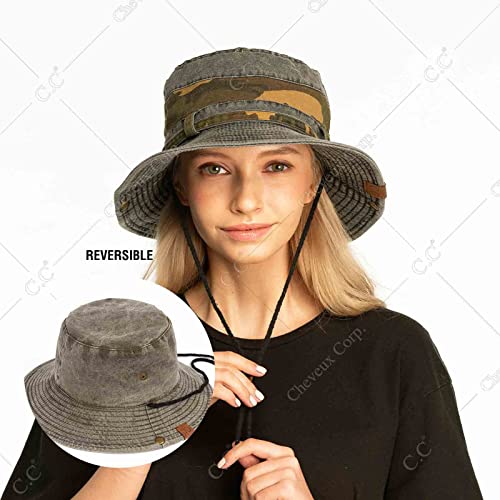 C.C Cotton Bucket Waterproof Reflective Holographic Bucket Hat (BK-773,775,776,777,778,785,925,929,3906,3920,3923,KB-004) - color: Camo Button Up-black
