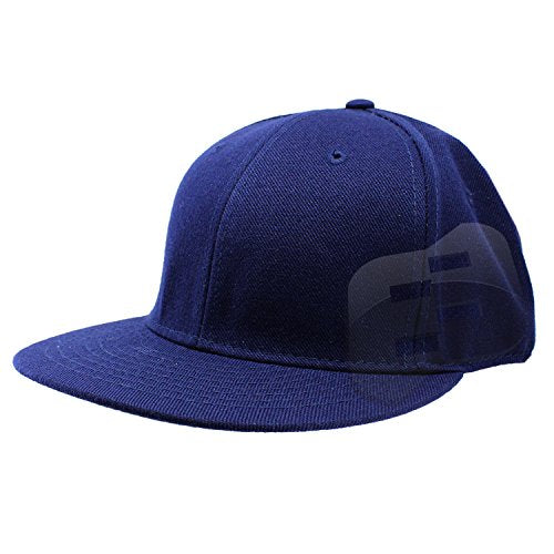 Plain Fitted Flat Bill Hat, (Solid and Neon Colors) - color: Navy, size: 7