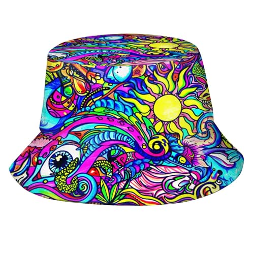 Trendy Bucket Hat - Comfortable Packable Sun Beach Hat for Women Men, Perfect for Outdoor Activities Travel Hiking - color: Psychedelic Art