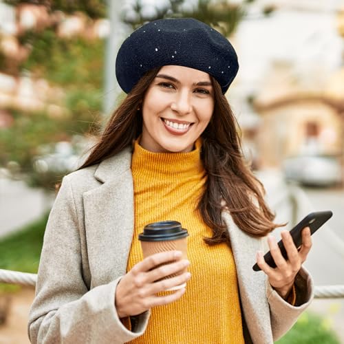 Lanzom Classic Knitted Berets for Women Stylish French Beret Hats for Women Girls Lady Beret Hat - color: Black