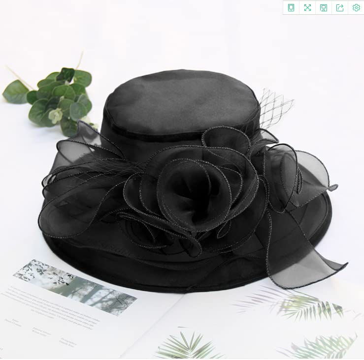 Women's Kentucky Derby Church Dress Hat Wide Brim Leaf Flower Bridal Shower Hat - color: A9 Black