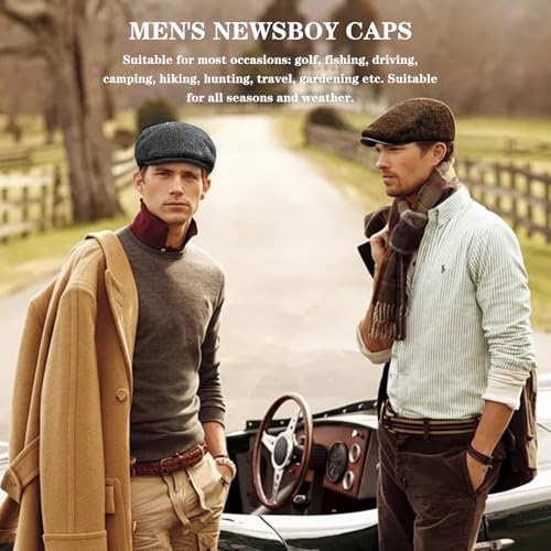 meioro Mens Wool Blend Tweed Newsboy Flat Cap Gatsby Irish Cabbie Ivy Cap Adjustable Newsboy Hat Warm Fleece Winter Hats - color: Grey