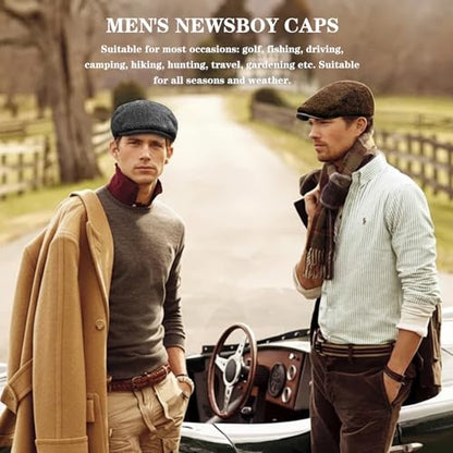 meioro Mens Wool Blend Tweed Newsboy Flat Cap Gatsby Irish Cabbie Ivy Cap Adjustable Newsboy Hat Warm Fleece Winter Hats - color: Grey