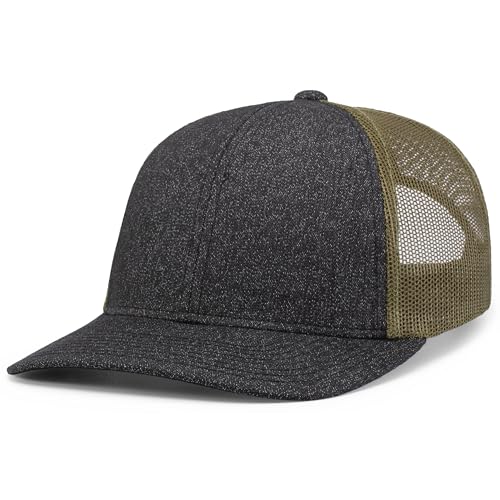 Pacific Headwear Melange Heather Low-Profile Trucker - color: Black Heather/Moss/Black Heather