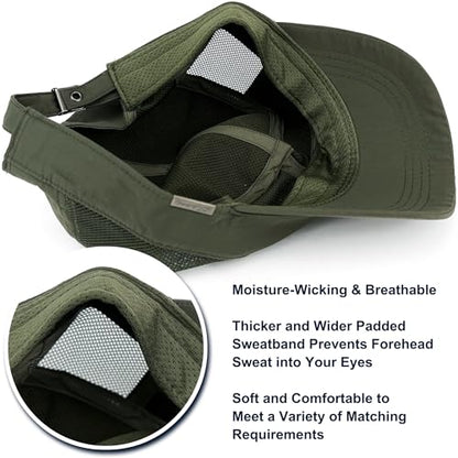 Loneshark Water Resistant Military Hat Quick Dry Cadet Cap Army Flat Top - color: Sport-logo-w-mesh-green