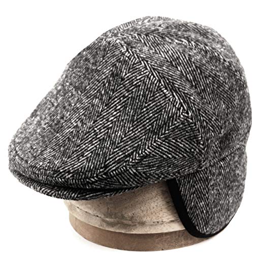 EPOCH Wool Blend Herringbone Winter Ivy Cabbie Hat w/Fleece Earflaps – Driving Hat - color: Ive2341lt Gray, size: Medium
