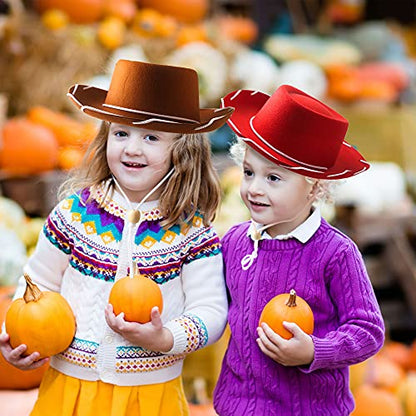 12 Pcs Child Felt Cowboy Hats Wide Brim Cowboy Cowgirl Hat Rodeo Western Hat for Kids Halloween Cosplay Accessories - color: Color Set 3