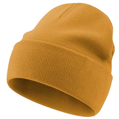 100% Cotton Beanie Lengthen Cuffed Beanies Knit Winter Hats Unisex - color: 1-yellow