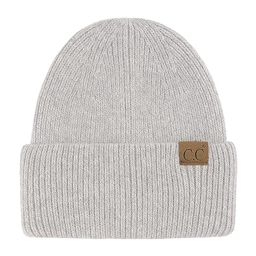 C.C Fuzzy Beanie for Women Unisex - Acrylic Stretchable Soft Warm Knit Winter Skully Hat - color: Angora-lt. Grey