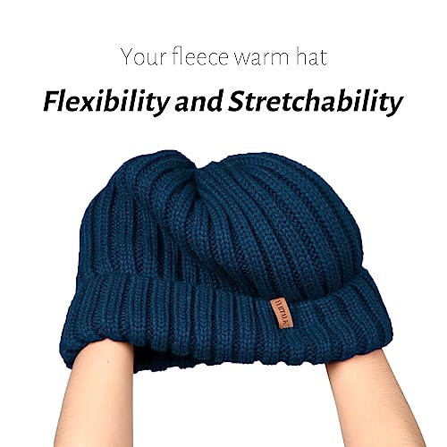 FURTALK Winter Hats for Women Fleece Lined Beanie Knit Chunky Womens Snow Cap - color: Dark Blue