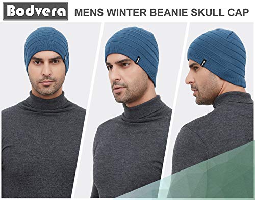 Mens Winter Beanie Hat Warm Knit Cuffed Plain Toboggan Ski Skull Cap (3 Patterns) - color: C4-blue