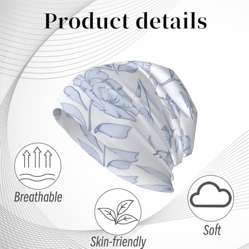Unisex Stretch Knit Beanie Hat - color: Light Blue Flowers