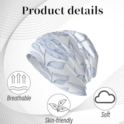 Unisex Stretch Knit Beanie Hat - color: Light Blue Flowers