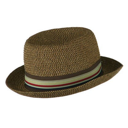Kid's Pork Pie Stripe Band Fedora - color: Brown