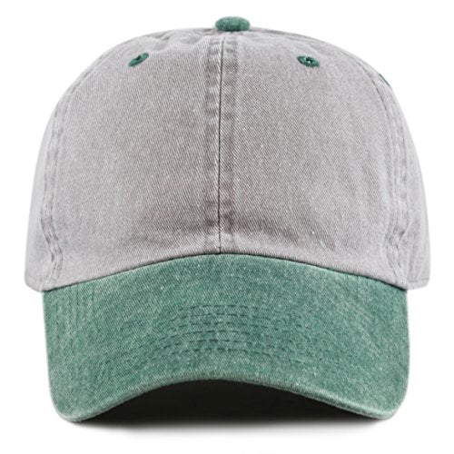 The Hat Depot 100% Cotton Pigment Dyed Low Profile Dad Hat Six Panel Cap - color: 2. Gray/Green