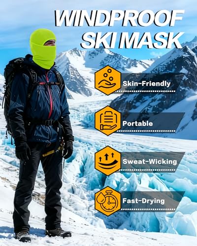 Winter Balaclava Ski Mask Warm and Fleece Full Face Cover for Men Women Cold Weather Skiing Motorcycle Neck Warmer - color: Fluorescent Green