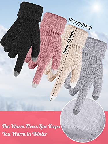 JaGely 8 Pieces Women Winter Hats and Gloves Set Women Warm Touchscreen Knitted Lined Gloves Winter Beanies - color: Black, Gray, Pink, Beige