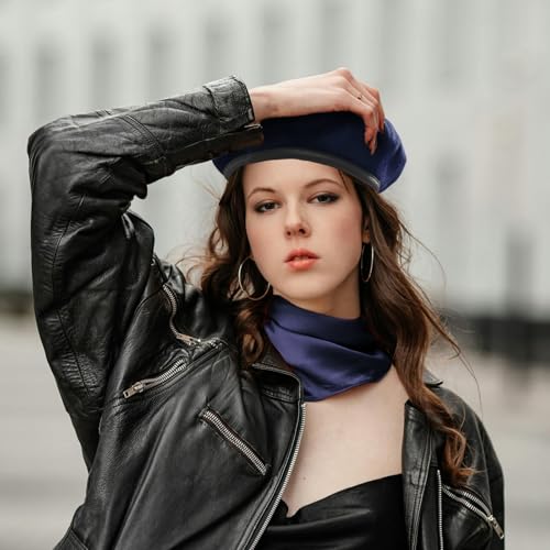 British US Military Berets with 35" Square Silk Like Head Scarf, Army Beret French Beret for Men and Women - color: Navy Blue, size: X-Large
