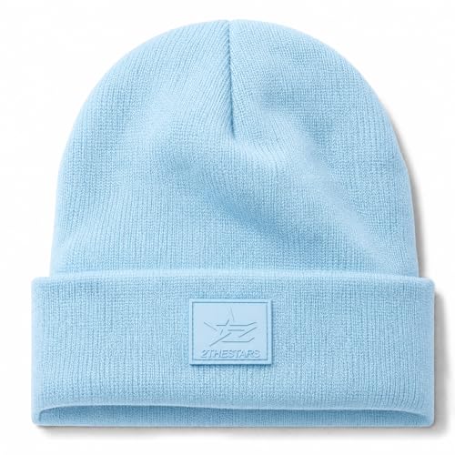 Winter Beanie Men Women Heavyweight Stretch Knit Cuffed Hat - color: Light Cyan