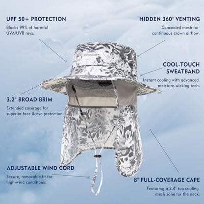 Comhats Sun Hat with Neck Flap for Men, UPF 50+ Wide Brim Cooling Oversized - color: Ripples(white), size: X-Large-XX-Large
