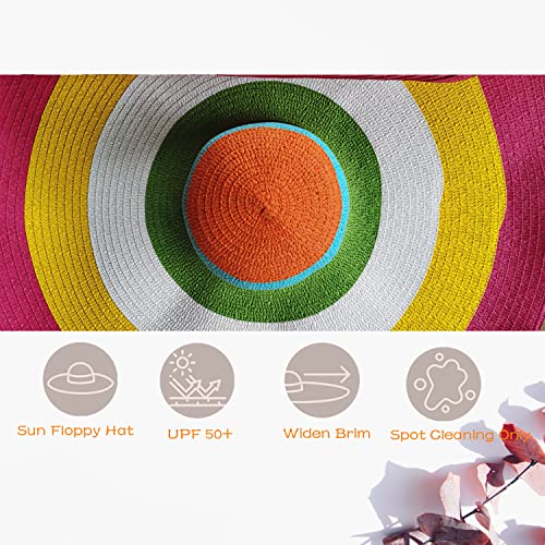 Oversized Beach Hat Women, Extra Wide Brim Foldable Straw Floppy Sun Hat - color: Colorful