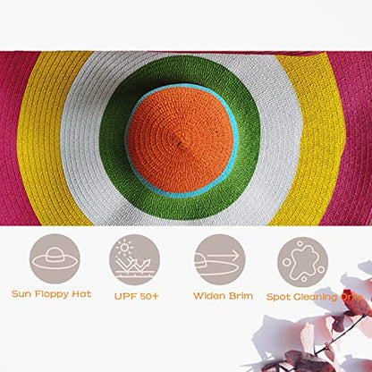 Oversized Beach Hat Women, Extra Wide Brim Foldable Straw Floppy Sun Hat - color: Colorful