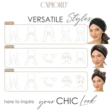CAPLORD Chemo Headwrap for Women Turban Headwear for Cancer Patients Skull Cap Hair Loss Cover Lightweight Head Covering Hat - color: Black Earthen Flow