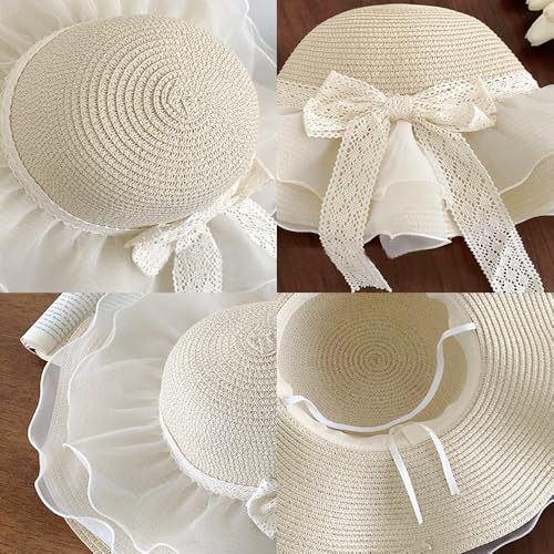 Women Summer Straw Hat Sun UV Protection Wide Brim Breathable Beach Visor Hats - color: Pale Yellow