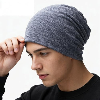 Utaly Soft Slouchy Chemo Beanie for Women Breathable Stretchy Skull Cap for Cancer Hair Loss Patients Sleep Wear - color: Blue
