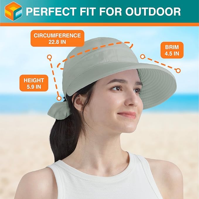 SUN CUBE Womens Sun Hat UV Protection Wide Brim Zip-Off Golf Visor - color: Light Gray
