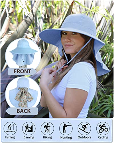 Tirrina Women's Sun Hat Wide Brim, UV Protection Sun Hats for Women - color: Blue W/ Floral Ribbon
