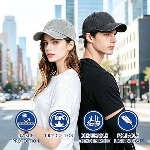 2Pack Vintage Washed Cotton Baseball Caps, Adjustable Low Profile Dad Hat, Unconstructed Distressed Plain Cap for Men Women - color: Black+grey