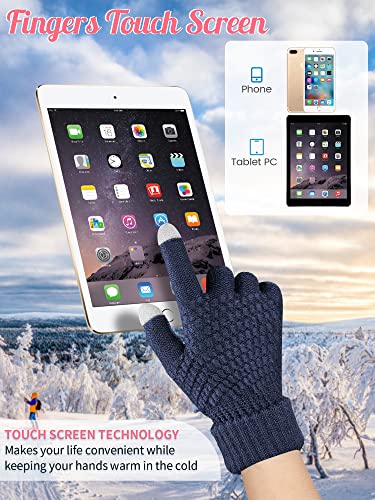 JaGely 8 Pieces Women Winter Hats and Gloves Set Women Warm Touchscreen Knitted Lined Gloves Winter Beanies - color: Black, Gray, Navy Blue, Wine Red