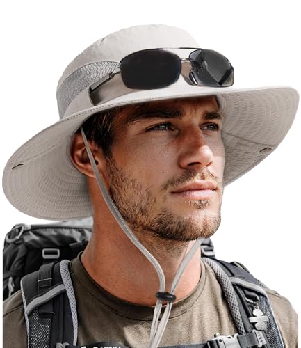 Camptrace Wide Brim Sun Hats for Men Hiking Fishing Outdoor Bucket Hat - color: Light Grey