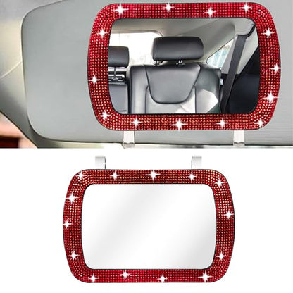 BFXM Car Visor Mirror, Clip-On Car Mirror Vanity with Red Bling Diamonds - color: Red