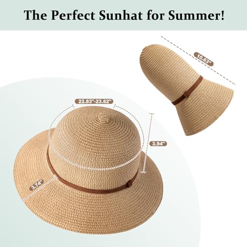 Tavaleu Sun Beach Hats for Women Wide Brim Straw Hats Foldable Summer Hat - color: 9cm-khaki Strap