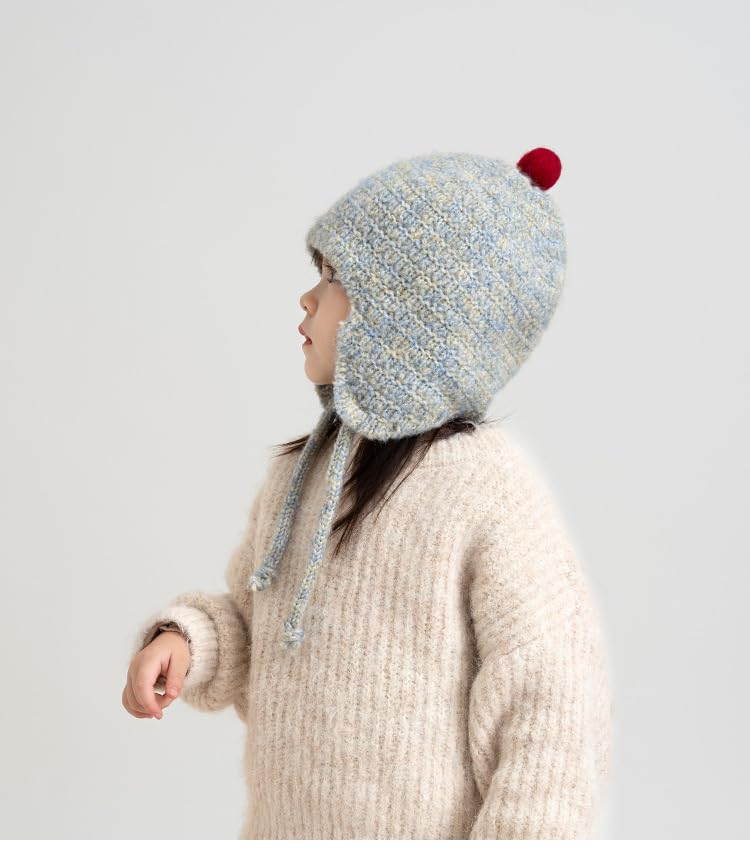 PENINSULA LOVE Toddler Kids Peruvian Beanie Hat Winter Earflap Knitted Beanie Slouchy Ski Snow Hat for Boys Girls 2-6 Years - color: Light Blue