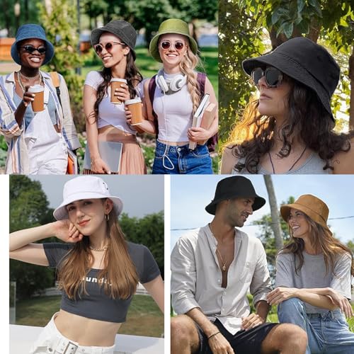 2 Packs Washed Cotton Bucket Hat, Vintage Wide Brim Sun Hat, Unisex Casual Fisherman Hat for Men Women - color: 2pcs 17