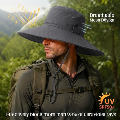 Wide Brim Sun Hats Men Bucket Hat Fishing Hats - color: Light Gray