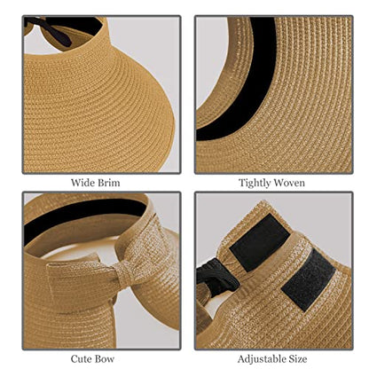 DOOVID Womens Summer Straw Hats Wide Brim Sun Hat UV Protection Visor Foldable Beach Hat for Women - color: White