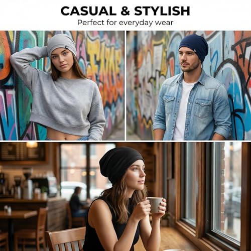 LONGLONG 2 Pack Summer Cooling Beanies Breathable Skull Caps Fits Big Heads - color: Black+gray